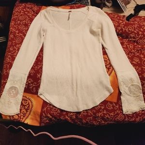 Womens Free People Waffle Thermal with Accent Cuffs Medium